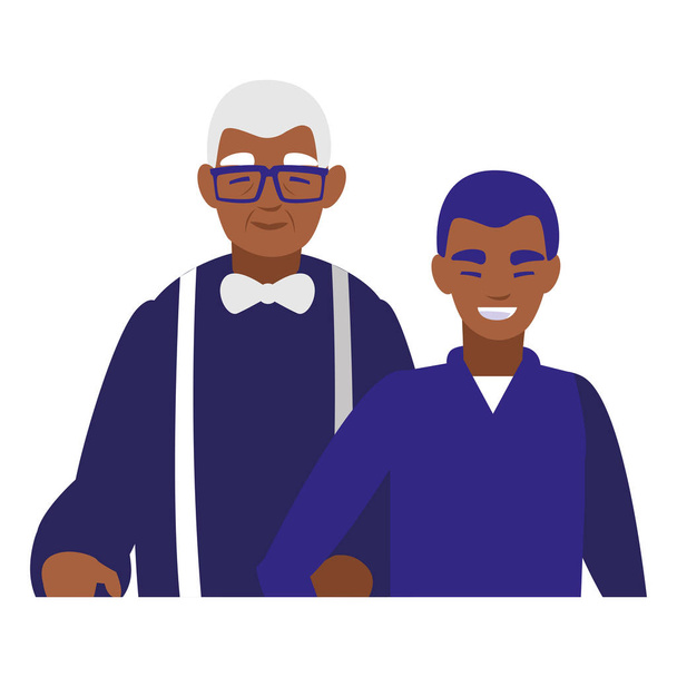 zwarte grootvader met zoon tekens - Vector, afbeelding