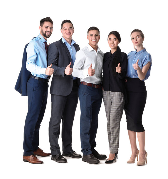 Young people showing thumb-up gesture on white background - Photo, Image