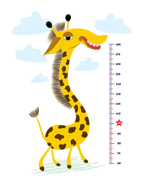 Hight meter for kids with funny giraffe. Hand-drawn vector illustration. - Vector, Image