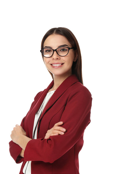 Portrait of beautiful businesswoman on white background - Фото, зображення