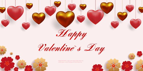 Realista 3D colorido rojo y oro romántico San Valentín corazones fondo, feliz San Valentín flotante saludos del día. Ilustración vectorial
 - Vector, Imagen