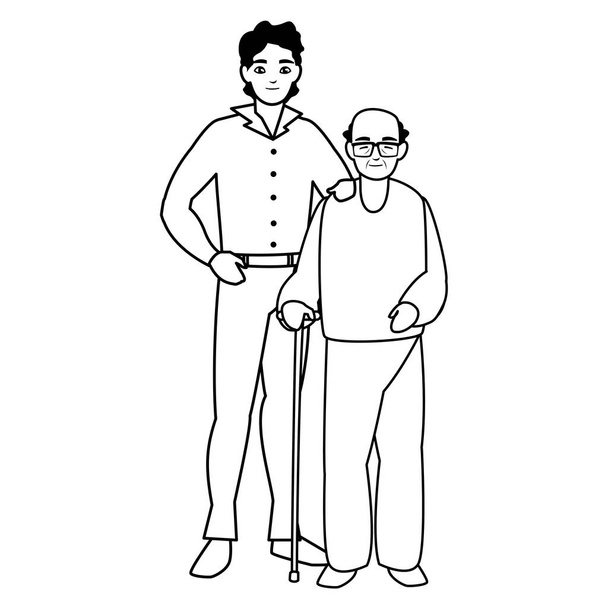 schattig grootvader met zoon tekens - Vector, afbeelding