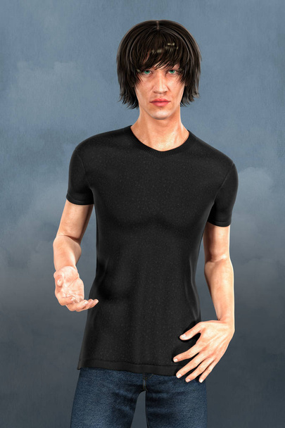 Male 3D urban fantasy paranormal character in an assertive pose with serious look on his face. This figure is rendered in a softer illustrative style particularly suited to book cover art and a range of artwork uses. One of a series. - Fotó, kép