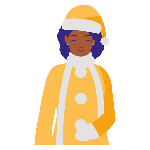 young black woman with winter clothes - Vector, Image