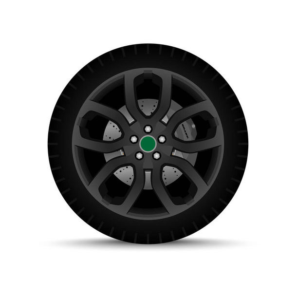 car wheel. tire with brakes - Vector, Image