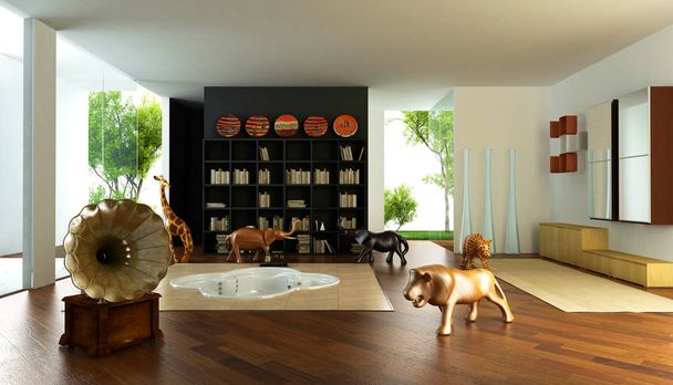 Interior with whirlpool and ethnic furnishings, 3d illustration - Photo, Image
