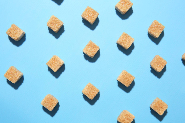 Many sugar cubes on color background - Photo, Image