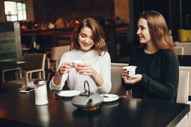 girls with coffee - Фото, изображение