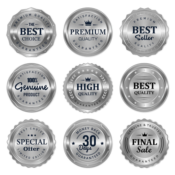 Luxury metal silver sale badges labels collection - Vector, Image