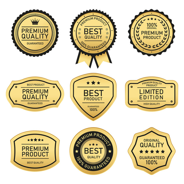 badges dorés rétro et étiquettes de produits de qualité supérieure - Vecteur, image