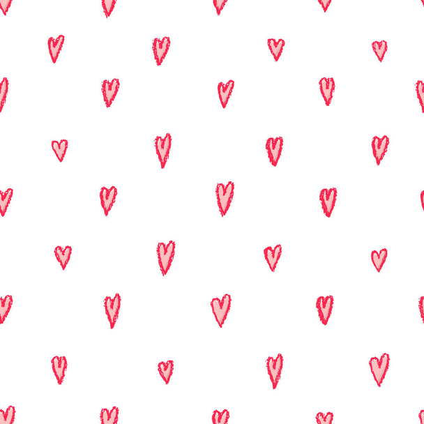 Vektor romantische nahtlose Muster. kleine rosa handgezeichnete Herzen auf weißem Hintergrund. Valentinstag-Tapete. - Vektor, Bild