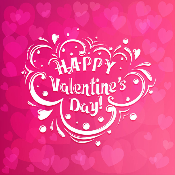 Happy Valentines Day typography poster with handwritten calligraphy text on red-pink background with hearts. Eps 10 vector - Vecteur, image