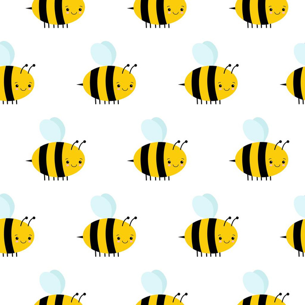 白地にかわいいミツバチが飛んでシームレス パターン - ベクター画像