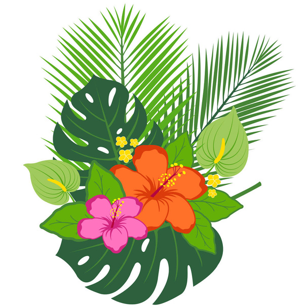 Tropical plants and flowers arrangement. Vector illustration - Vector, Image