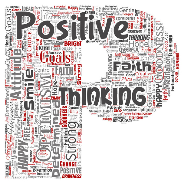 Fogalmi pozitív gondolkodás, a boldog, erős hozzáállás levél betűtípus P szó felhő elszigetelt háttér. - Fotó, kép