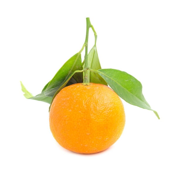 Orange mandarin with green leaves isolated on white background - Photo, Image