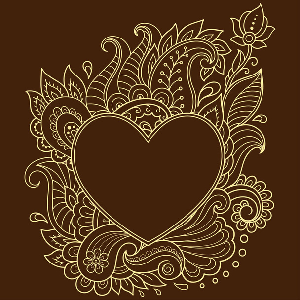 Stylized for mehndi flower pattern in form of heart. Decoration in ethnic oriental, Indian style. Valentine's day greetings. - Vector, Image