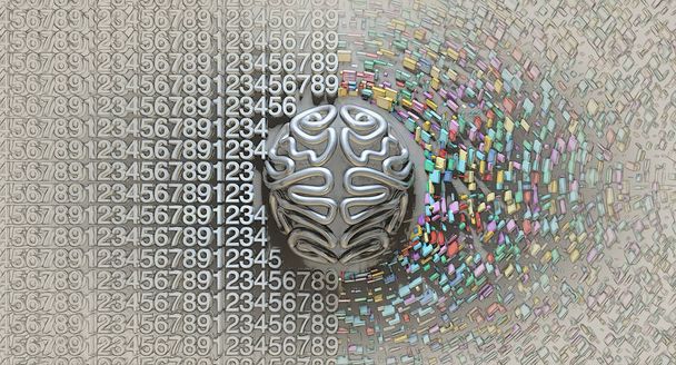 Schizzo a matita e tecnica ad acquerello di una fusione metallica stilizzata raffigurante un cervello con il lato sinistro raffigurante una mente analitica, strutturata e logica, e il lato destro raffigurante un lato sparso, creativo e colorato
 - Foto, immagini