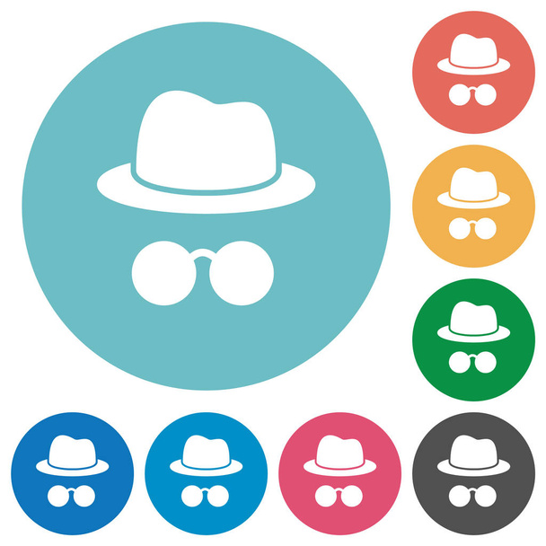 Incognito with glasses flat white icons on round color backgrounds - Vector, Image