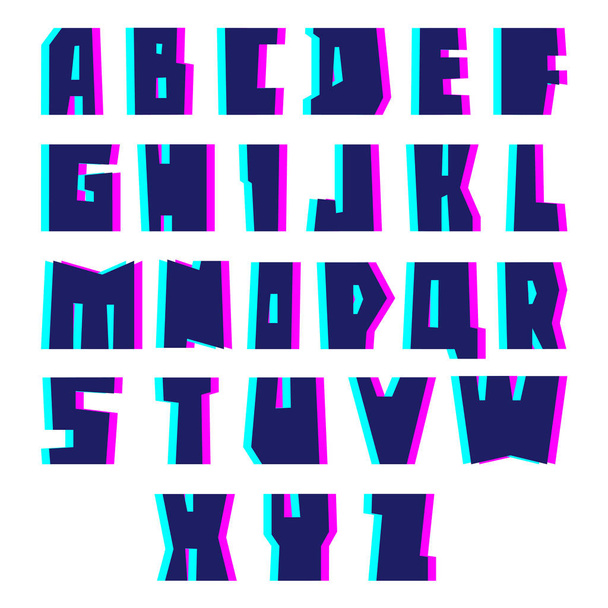 Glitch alphabet. Letters and numbers with effect. - Вектор, зображення