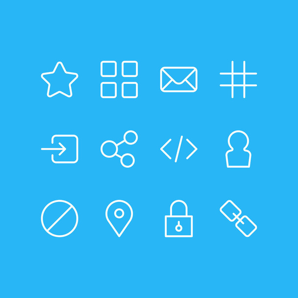 Illustrazione vettoriale di 12 icone di applicazione stile linea. Set modificabile di posizione, lucchetto, stella e altri elementi icona
. - Vettoriali, immagini