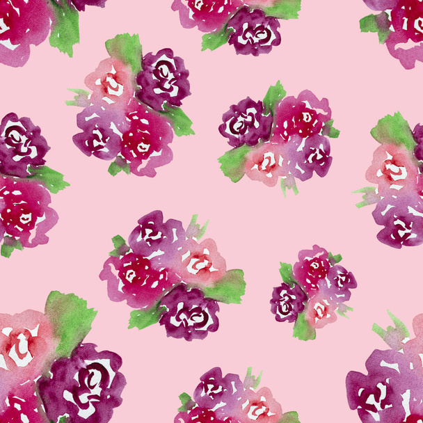Abstract watercolor flowers isolated on pink background. Hand drawn design for print, patterns and wallpappers - 写真・画像