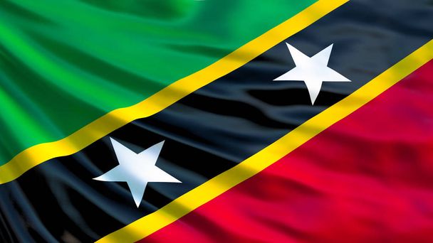 Bandera de Saint Kitts y Nevis. ondeando bandera de San Cristóbal y Nieves 3d ilustración. Basseterre
 - Foto, imagen