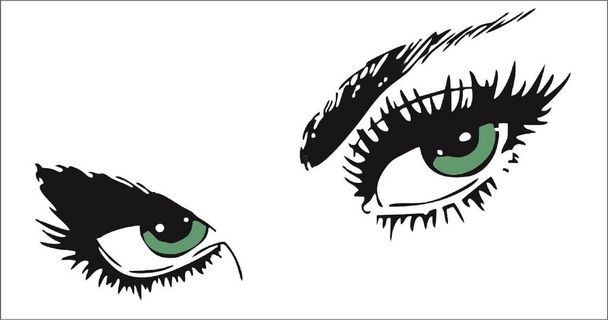 black and white drawing of green female eyes - Vector, Image