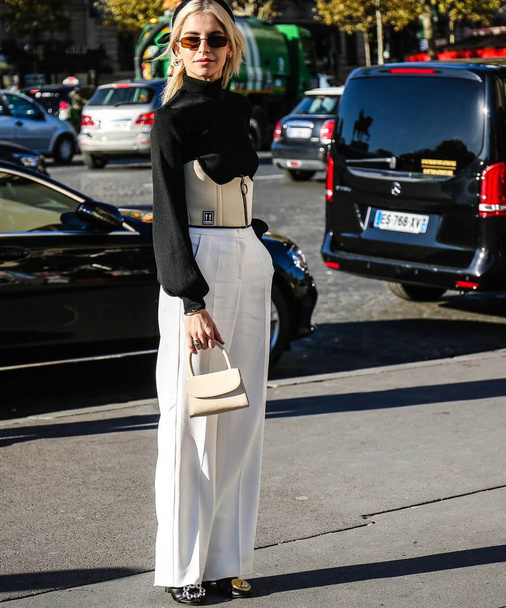PARIS, France- September 26 2018: Caroline Daur on the street during the Paris Fashion Week. - Zdjęcie, obraz