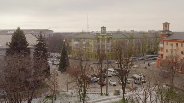 Aerial view. Christmas tree on the town square. Mariupol Ukraine - Filmati, video