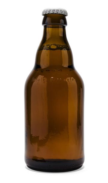 Small brown beer bottle isolated on white background - Fotoğraf, Görsel