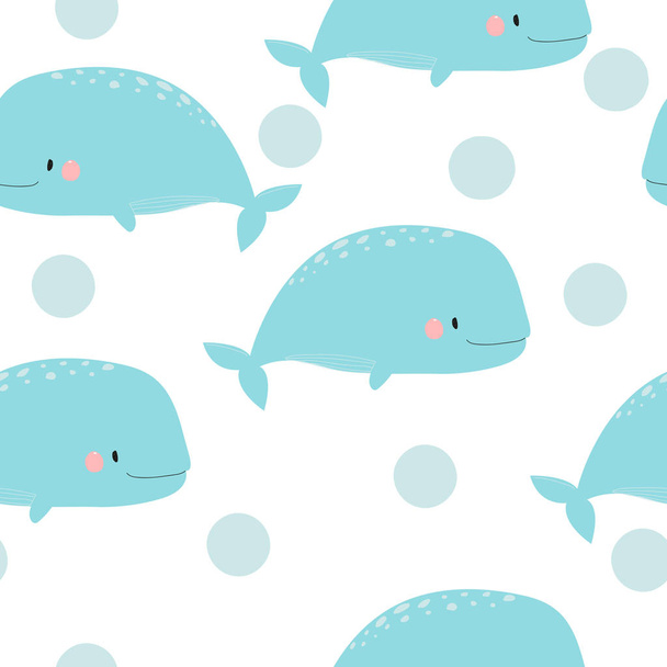 Seamless pattern with cute whale. Suitable for printing on children's clothes.Hand-drawn. Scandinavian style. - Vektor, obrázek