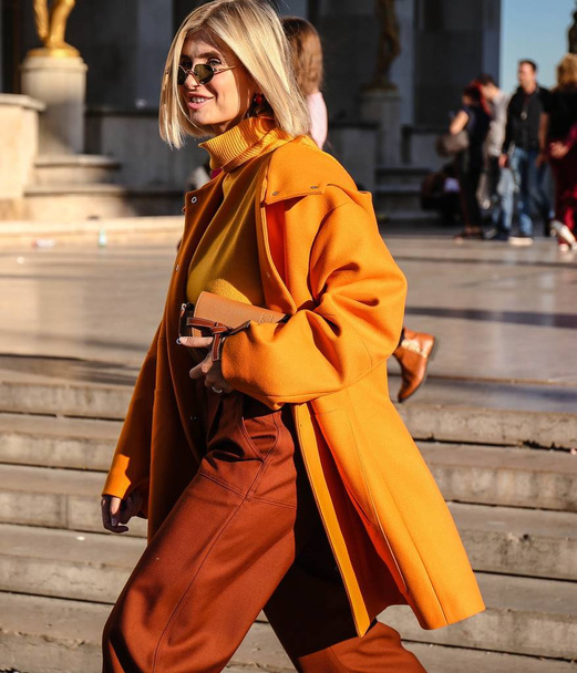PARIS, France- September 26 2018: Xenia Van Der Woodsen on the street during the Paris Fashion Week. - Fotó, kép
