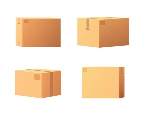 Closed Parcel Icons from Side, Back and Front view - Vector, Image