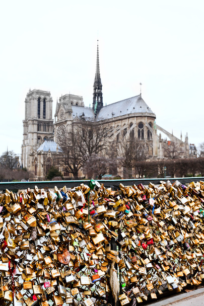 Pont de l archeveche z kłódki miłości w Paryżu - Zdjęcie, obraz