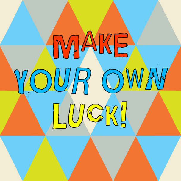Escribiendo una nota mostrando Make Your Own Luck. Exhibición de fotos de negocios Sé el creador de tu destino y posibilidades demostrativas Triángulos Creando y formando otra forma Multi Color Copy Space
. - Foto, Imagen