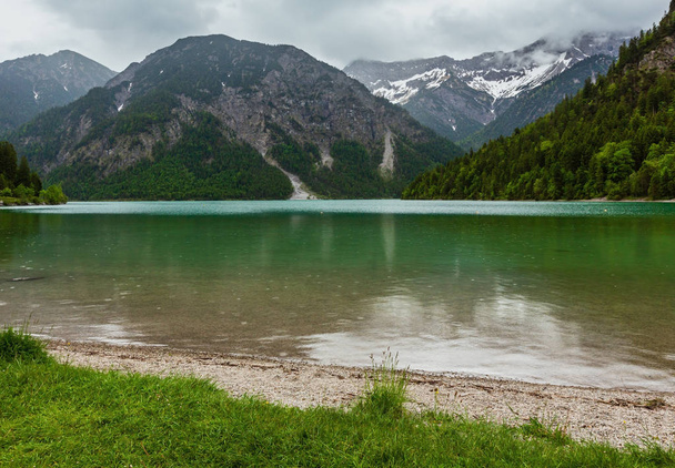 Plansee Alps mountain lake summer overcast day view, Tyrol, Austria. - Photo, image