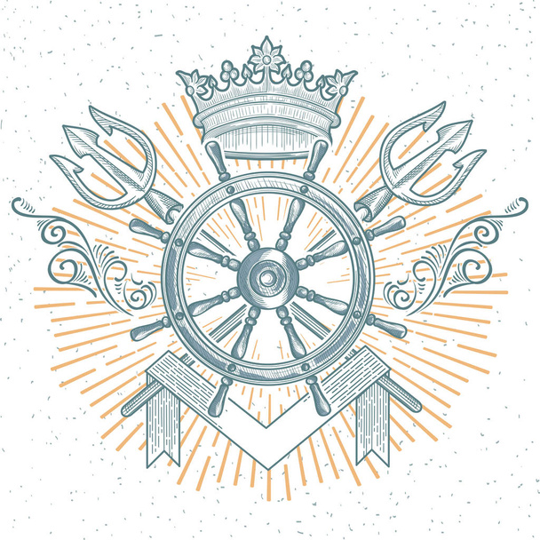 Декоративная винтажная морская эмблема
 - Вектор,изображение