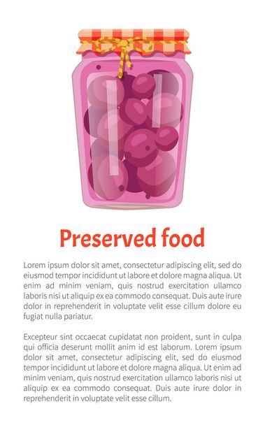 Preserved Food Poster Canned Purple Plums in Jar - Vector, Image