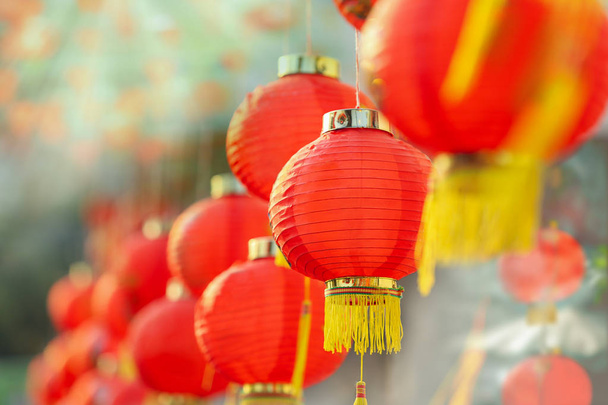 Chińskie latarnie noworoczne w mieście Chiny. - Zdjęcie, obraz