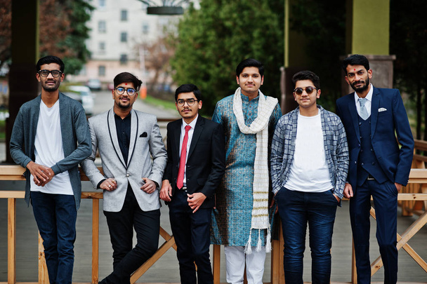 Group of six south asian indian mans in traditional, casual and business wear. - Fotografie, Obrázek