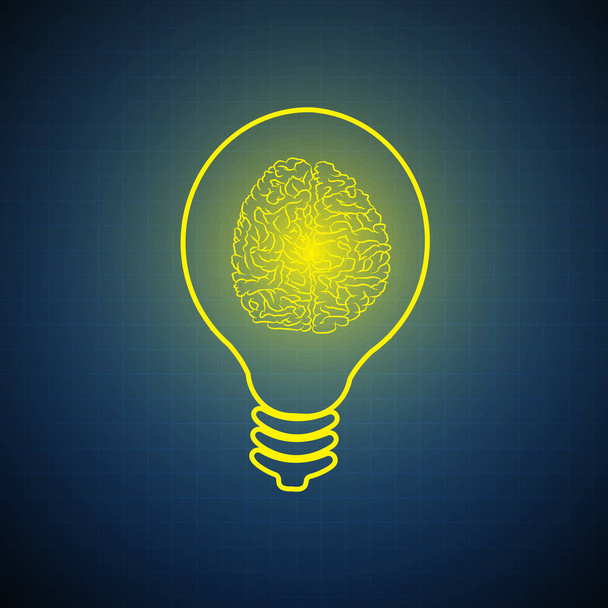 Vektor: Glühbirne mit Gehirn auf blauem Hintergrund - Vektor, Bild