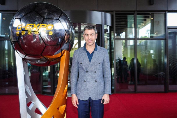 Italian football manager and former football player Alessandro Costacurta arrives at the venue for the 2018 G-EXPO Global Top Summit in Bengbu city, east China's Anhui province, 6 June 2018. - Photo, image
