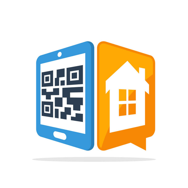 Wektor ikona ilustracja z koncepcją Skanowanie kodów Qr ze smartfonów do dostępu do danych do domu informacji - Wektor, obraz