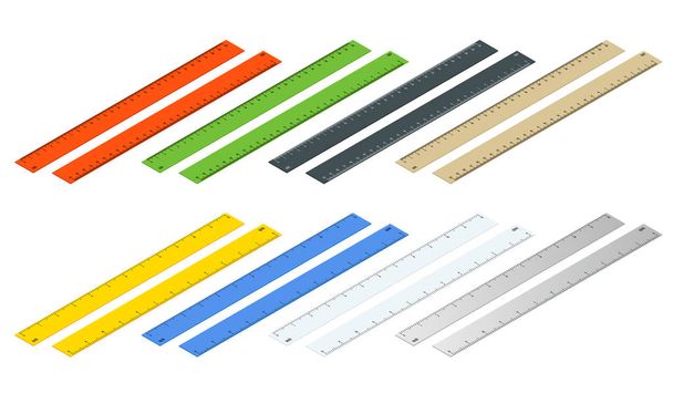 Isometric inch and metric rulers. Centimeters and inches measuring scale cm metrics indicator. Ruler 10 inch and grid 26 cm. Size indicator units. Metric Centimeter size indicators. - Vector, Image