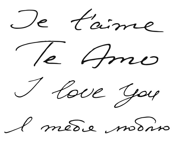 handwritten phrase I Love You on the four languages - Vector, Image