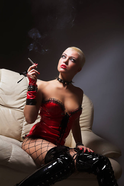 fetish woman smoking - Foto, Imagem