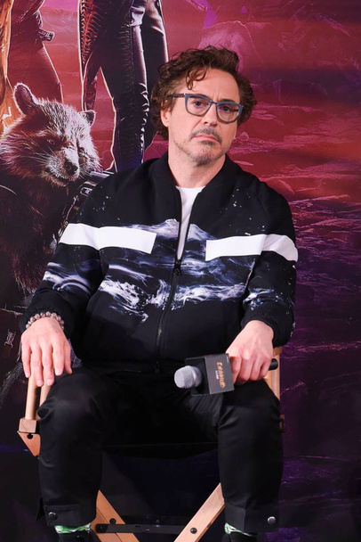 American actor and singer Robert Downey Jr. attends a press conference for new movie "Avengers: Infinity War" in Shanghai, China, 19 April 2018. - Fotoğraf, Görsel