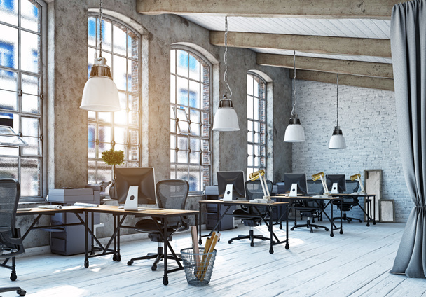 modern loft area office interior. 3d rendering design concept - Photo, Image