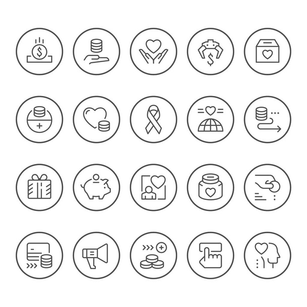 Set round line icons of charity - Вектор,изображение